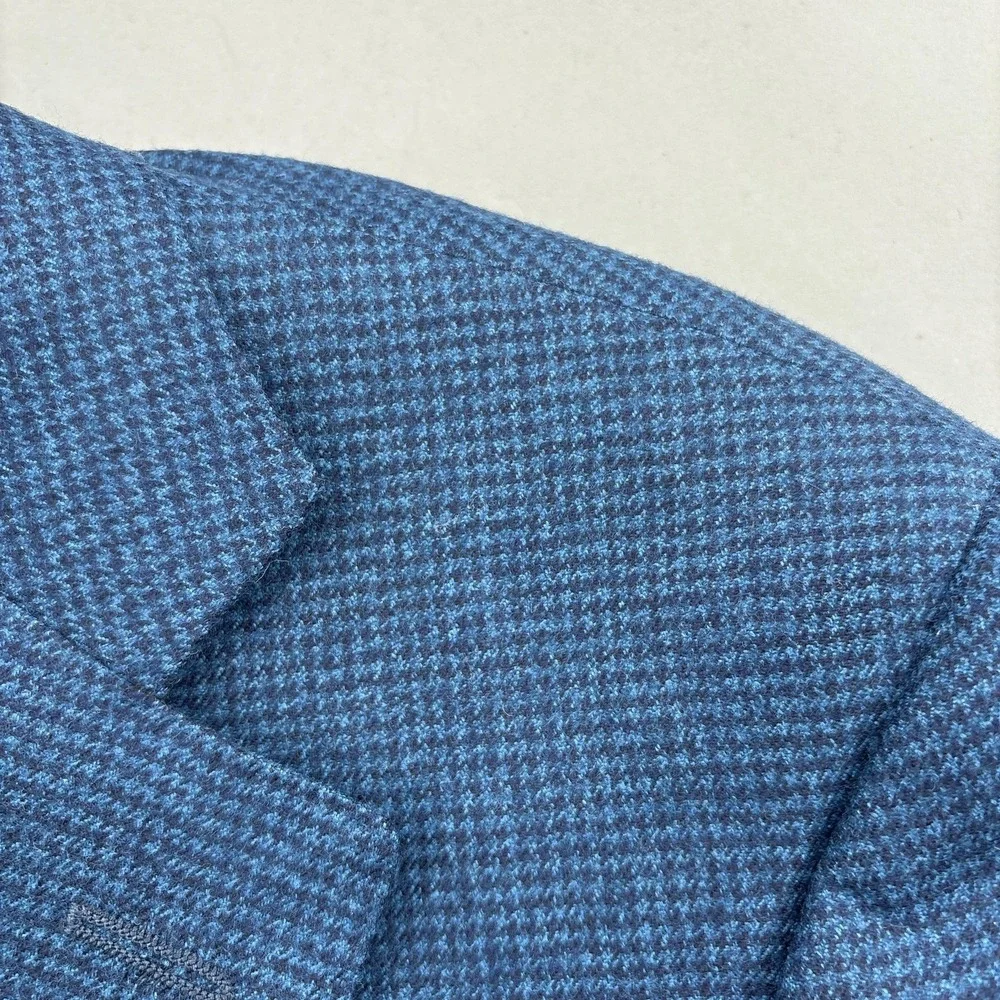 Canali Sport Coat Mens 40R Blue Houndstooth Wool Saks Fifth Avenue Italy Blazer